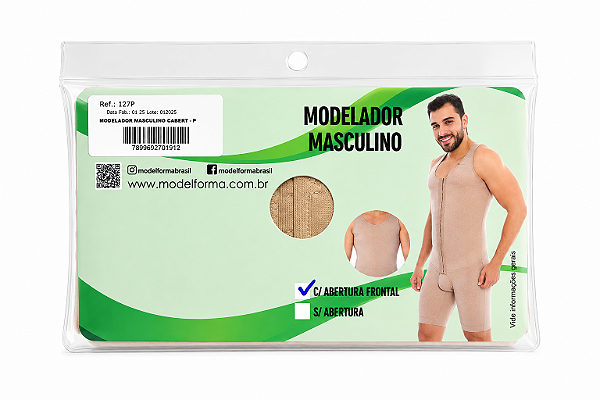 Modelador Masculino Pós-Cirúrgico com Abertura Frontal Model Slim - Tam P