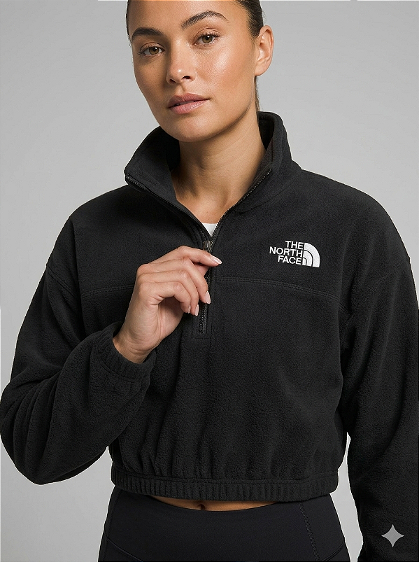 Blusa Fleece Feminina The North Face 100 Glacier Cropped 1/4 Zip – Preta