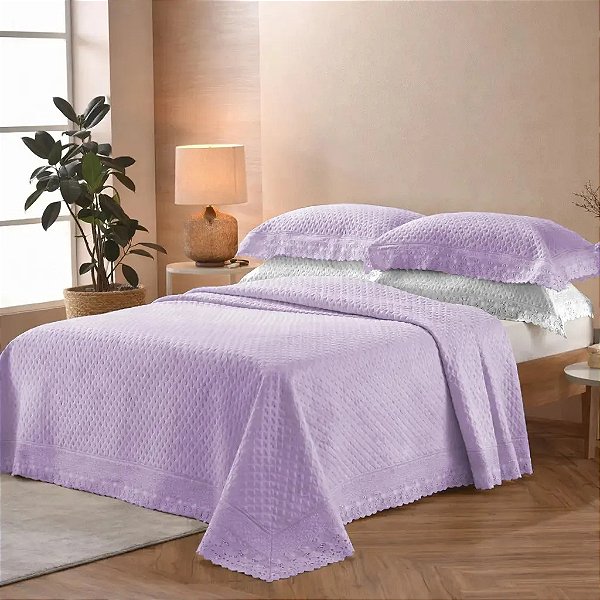 Cobre Leito Appel Colcha Cama Casa - 3 Peças - Renda Bordada - Cor: Lilás