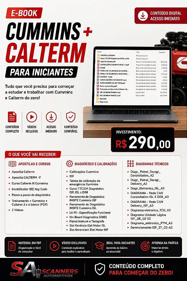 Kit E-book Cummins + Calterm para Iniciantes | PDFs, Vídeos e Diagramas