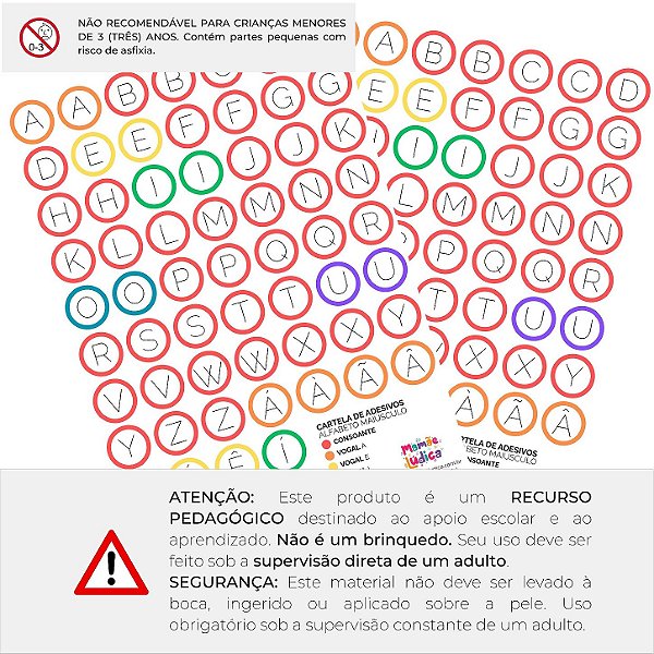 Kit 2 Cartelas Adesivos Letras do Alfabeto Bastão Maiúsculas (130 adesivos)
