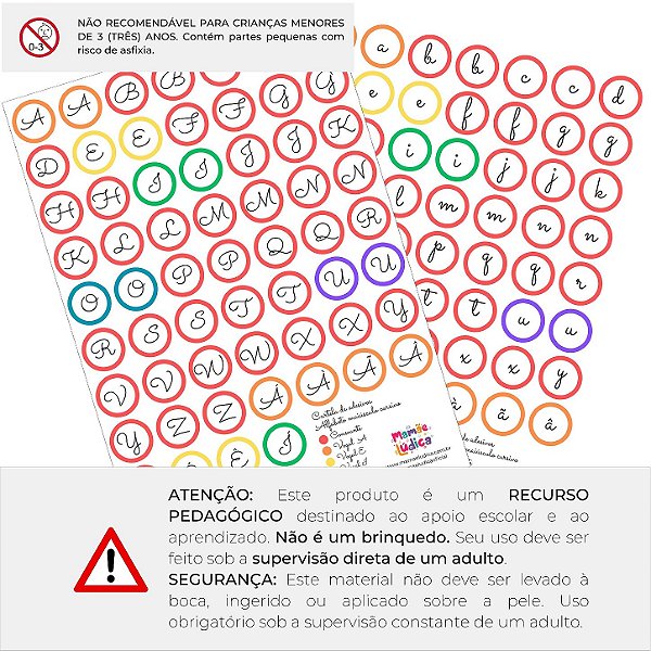 Kit 2 Cartelas Adesivos Alfabeto Letra Cursiva Maiúscula e Minúscula (130 adesivos)