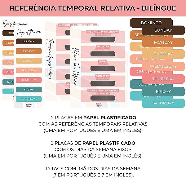 Combo Kit Noção de Referência Temporal Relativa - Bilíngue Português e Inglês