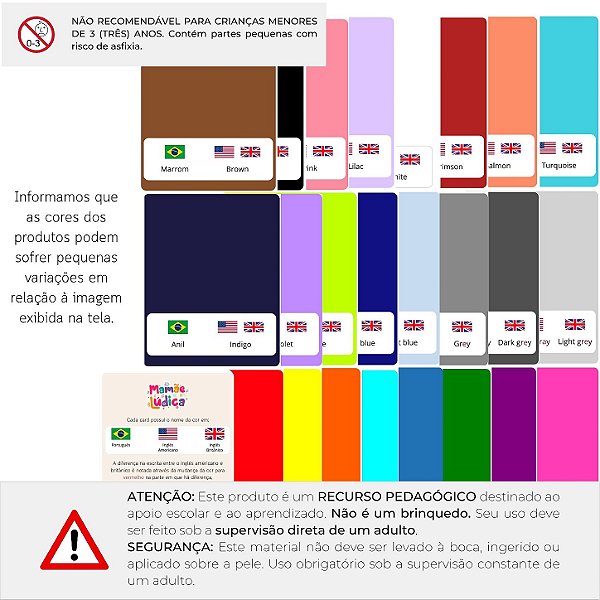 Flashcards Educativos Cores Bilíngue - Português, Inglês Americano e Britânico