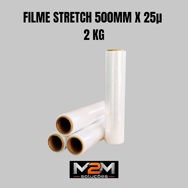 Bobina Filme Stretch 500mm x 0,025mm com tubo manual 2kg em Itu