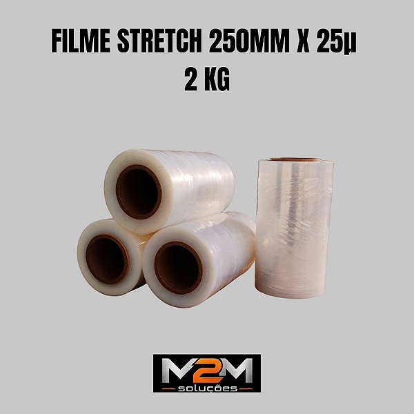 Bobina Filme Stretch 250mm x 0,025mm com tubo manual 2kg em Itu