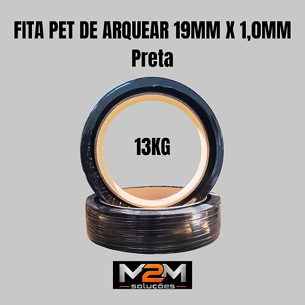 Fita PET de arquear 19mm x 1,0mm 13kg preta em Itu