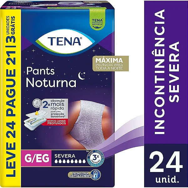 Fralda TENA Pants Noturna P/M com 24 Unidades