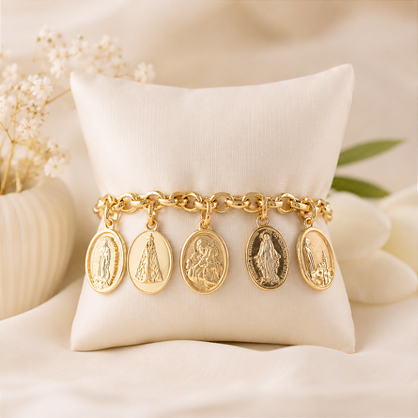 Pulseira com 5 Medalhas Douradas