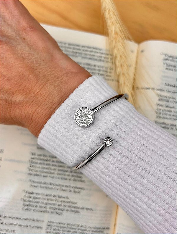 Bracelete São Bento em Inox Prateado