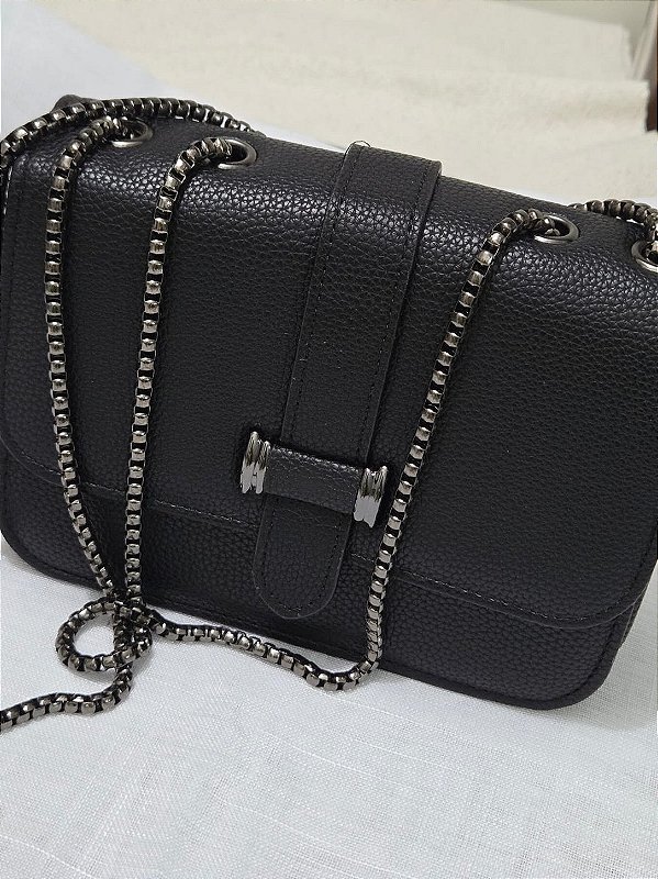 Bolsa Pequena Transversal Preta Feminina Com Corrente