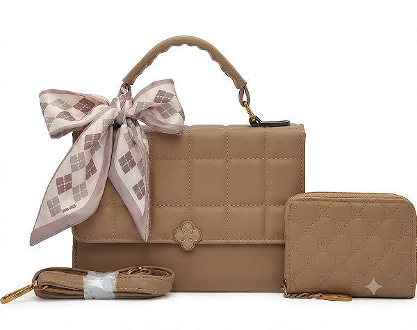 Bolsa Feminina Transversal com Carteira e Lenço