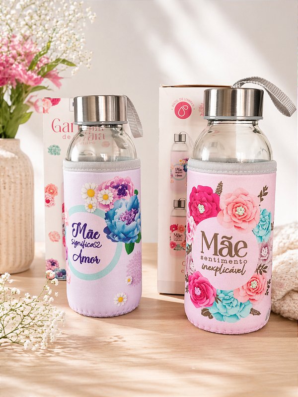 GARRAFA DE VIDRO - DECORADA DIA DAS MÃES - FWB - 300 ML