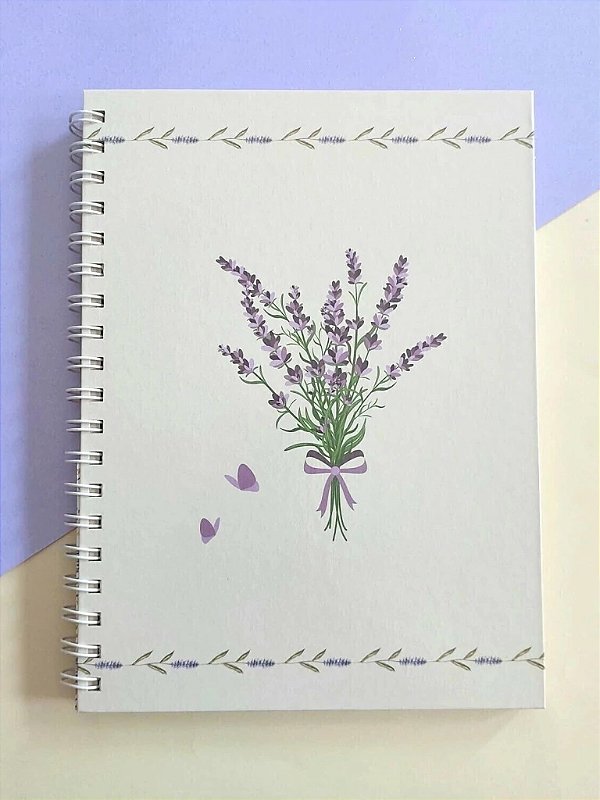 Caderno Colegial 18x25 Capa Dura 200 páginas Coleção Lavanda | BORBOLETAS E LAVANDAS