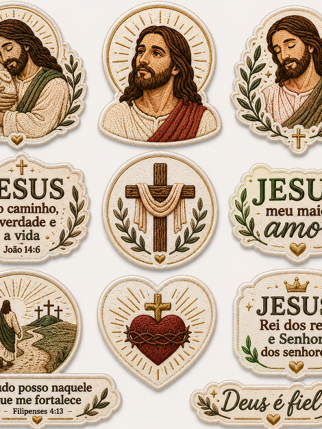 Adesivos Cristãos Estilo Bordado – Jesus | Perfeitos para Bíblia, Devocional, Caderno e Presentes