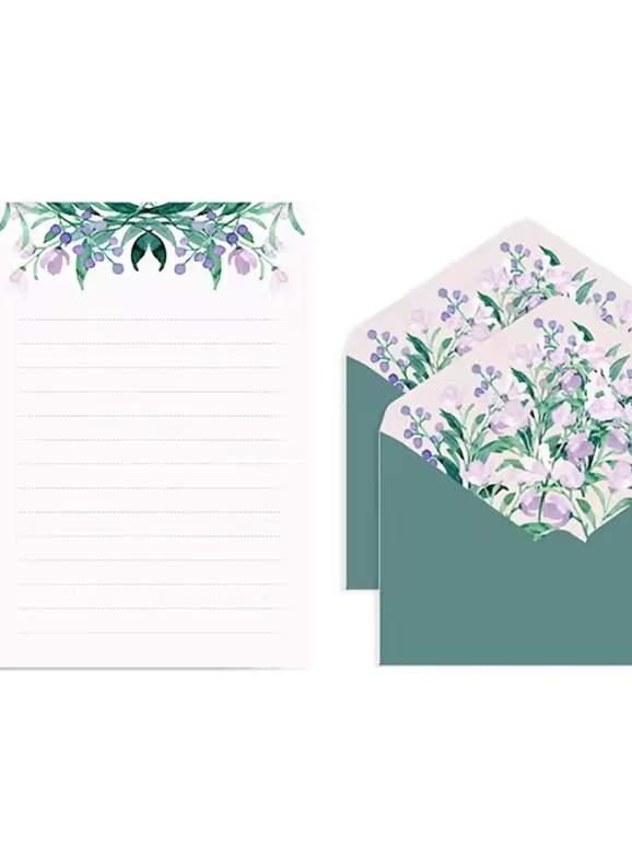 KIT PAPEIS DE CARTA FLORAIS - 4 PAPEIS E 2 ENVELOPES