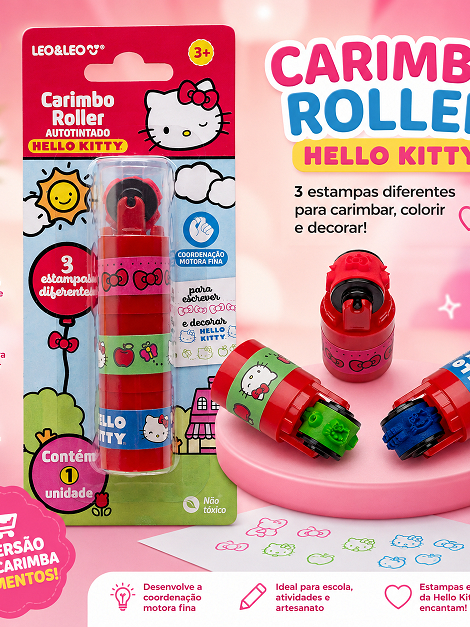 Carimbo Roller Autotintado 3 Estampas Hello Kitty
