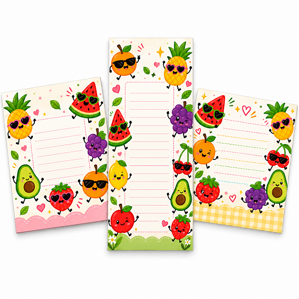 TRIO DE BLOCOS DE ANOTAÇÕES - COLEÇÃO FRUTINHAS