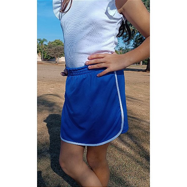 Shorts-saia Escolar Infantojuvenil Azul Royal Com Viés Colorido