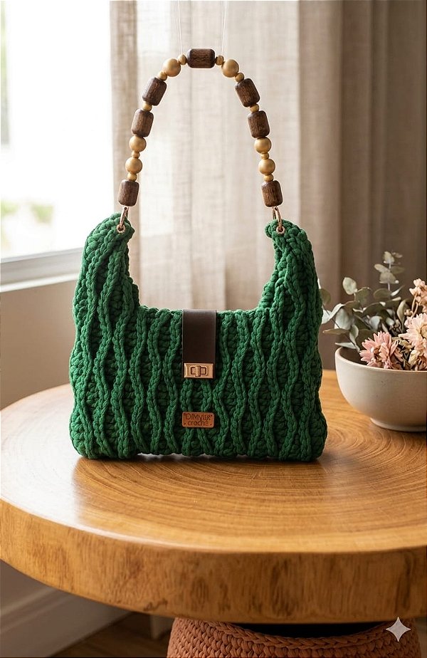 Bolsa de Crochê Folhas Verde Bandeira