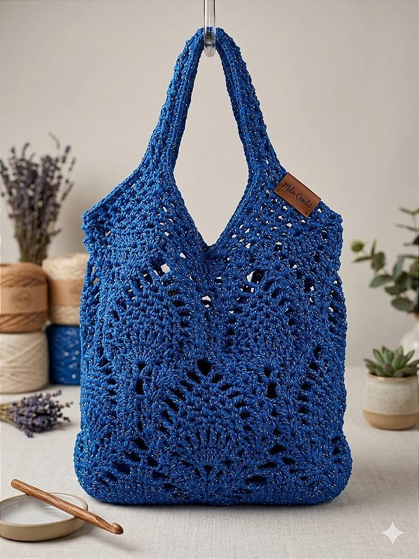 Ecobag Dallas de Crochê Azul Artesanal