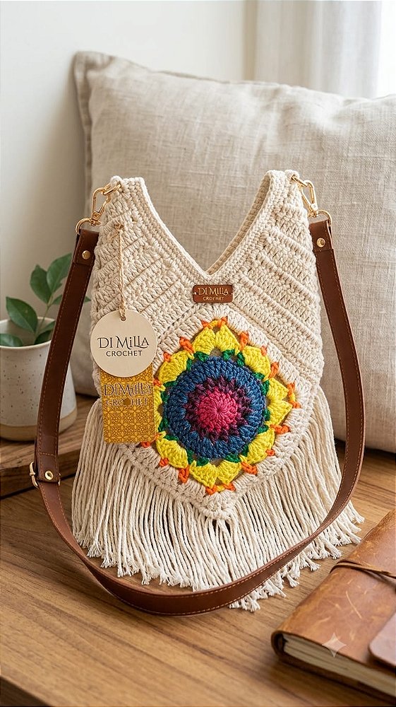 Bolsa de Crochê Verena Colorida com Franjas
