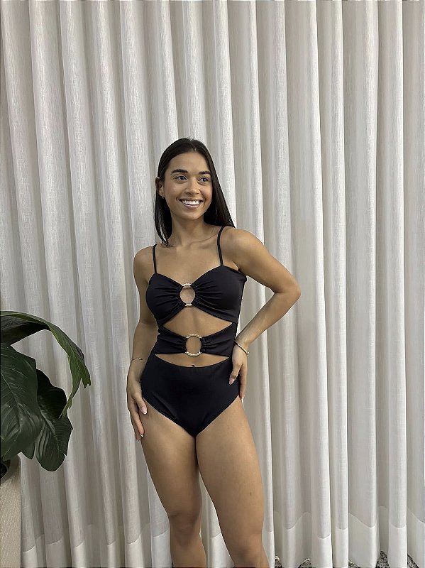 Maiô Maryssil de Argolas preto com textura