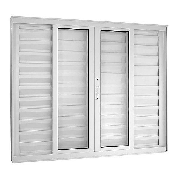 Janela veneziana alumínio branco 6 folhas sem grade vidro liso incolor linha 25 topsul esquadrisul