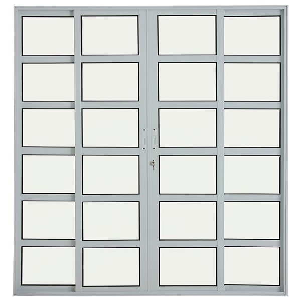 Porta de correr alumínio branco 4 folhas com travessa vidro liso incolor com fechadura linha 25