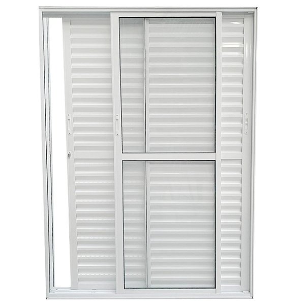 Porta balcão alumínio branco 3 folhas móveis vidro liso incolor com fechadura linha 25