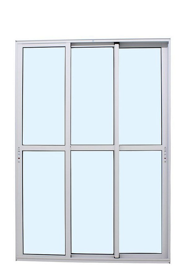 Porta de correr alumínio branco 3 folhas móveis vidro liso incolor com fecho concha - jap caribe max