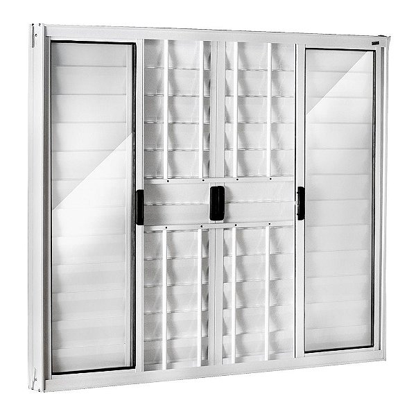 Janela veneziana alumínio branco 6 folhas com grade vidro liso incolor ecosul