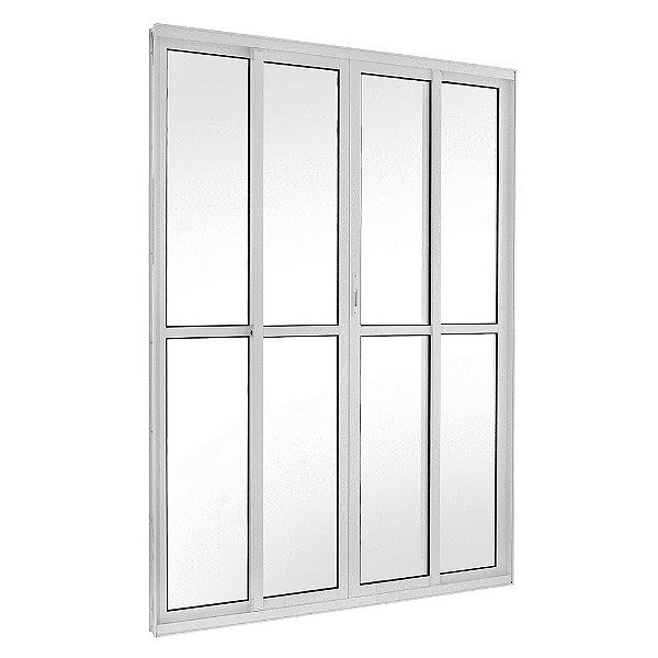 Porta de correr alumínio branco 4 folhas vidro liso incolor com fechadura linha 25 topsul esquadrisul