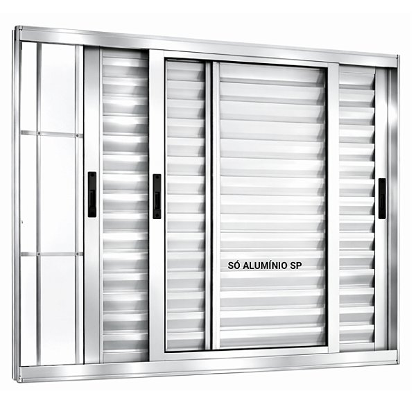 Janela veneziana alumínio brilhante 3 folhas móveis com grade vidro incolor linha 25