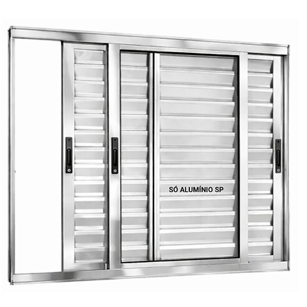 Janela veneziana alumínio brilhante 3 folhas móveis sem grade vidro liso incolor - linha 25