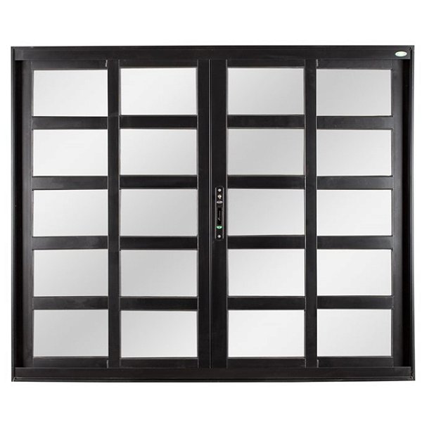 Janela de correr alumínio preto 4 folhas com travessa vidro liso incolor linha 25 topsul esquadrisul