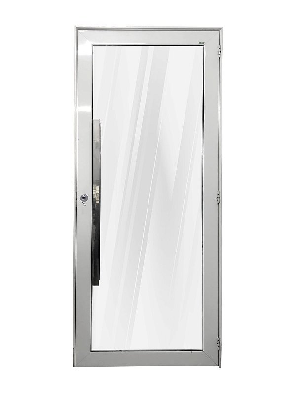 Porta alumínio branco vidro panorâmico liso incolor temperado 6mm com puxador e fechadura rolete - linha 30 topsul esquadrisul