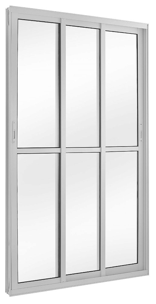 Pronta entrega - porta de correr alumínio branco 3 folhas móveis vidro liso incolor com fechadura - topsul esquadrisul