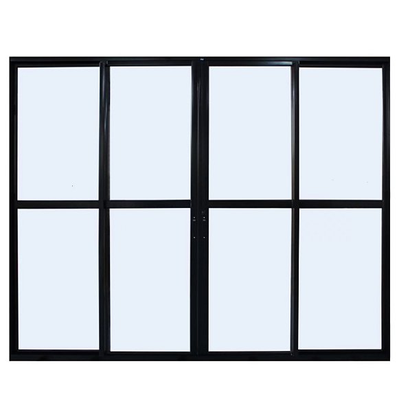 Pronta entrega - porta de correr alumínio preto 4 folhas vidro liso incolor com fechadura - jap caribe max