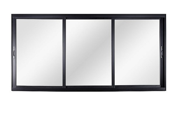 Janela de correr alumínio preto 3 folhas móveis sem grade vidro liso incolor linha 25 topsul esquadrisul