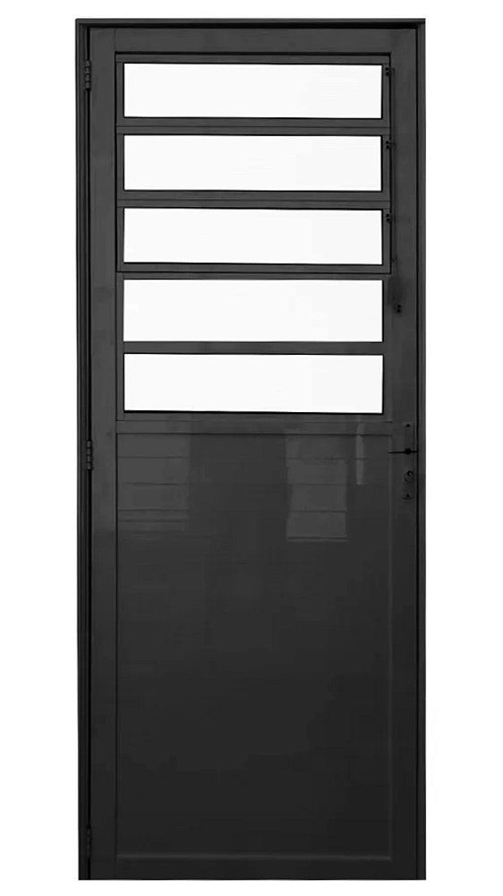 Porta lambril alumínio preto com basculante vidro mini boreal - linha 25 premium lux esquadrias