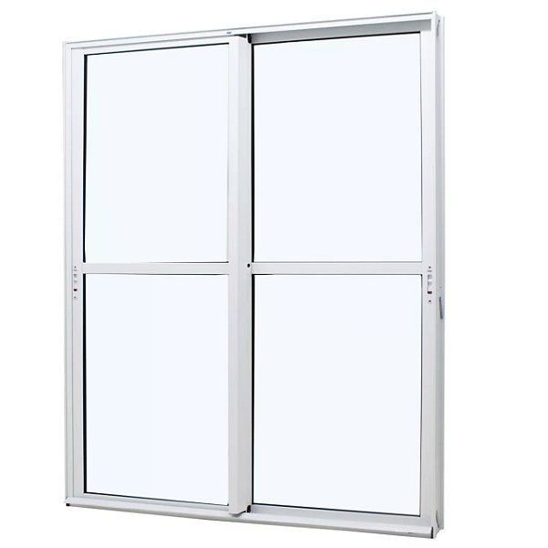 Porta de correr alumínio branco 2 folhas móveis vidro liso incolor com fecho concha - jap caribe max