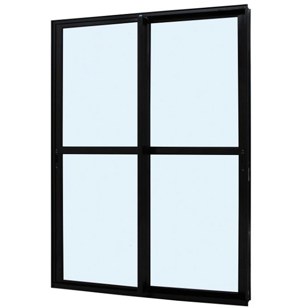 Porta de correr alumínio preto 2 folhas móveis vidro liso incolor com fecho concha - jap caribe max
