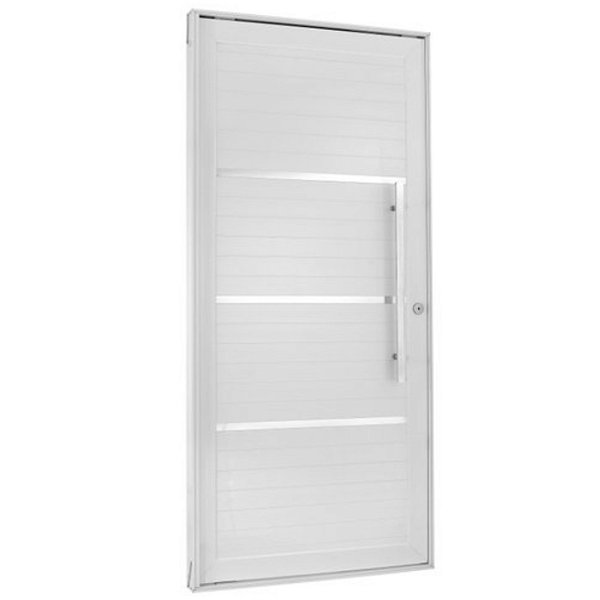 Porta pivotante alumínio branco com frisos puxador e fechadura rolete linha 30 topsul esquadrisul