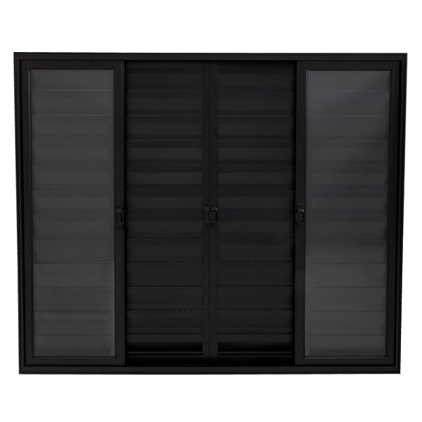 Janela veneziana alumínio preto 6 folhas sem grade vidro liso incolor - linha 20