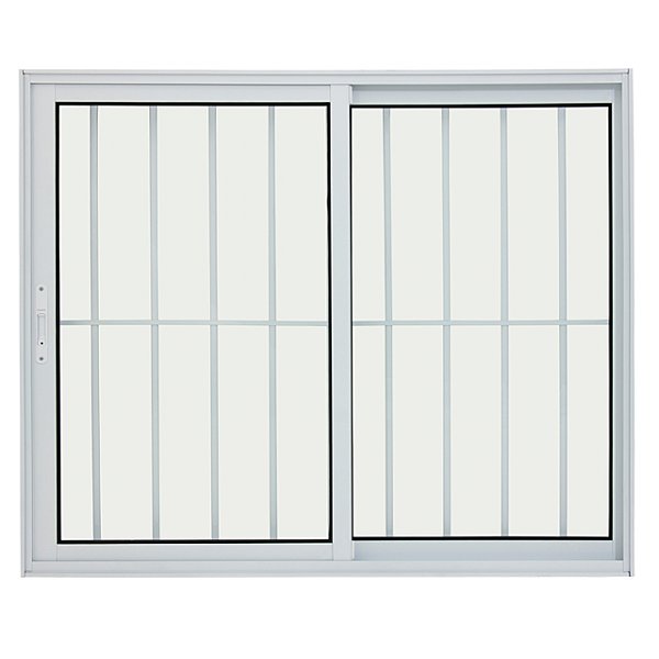 Janela de correr alumínio branco 2 folhas uma fixa com grade - linha 25