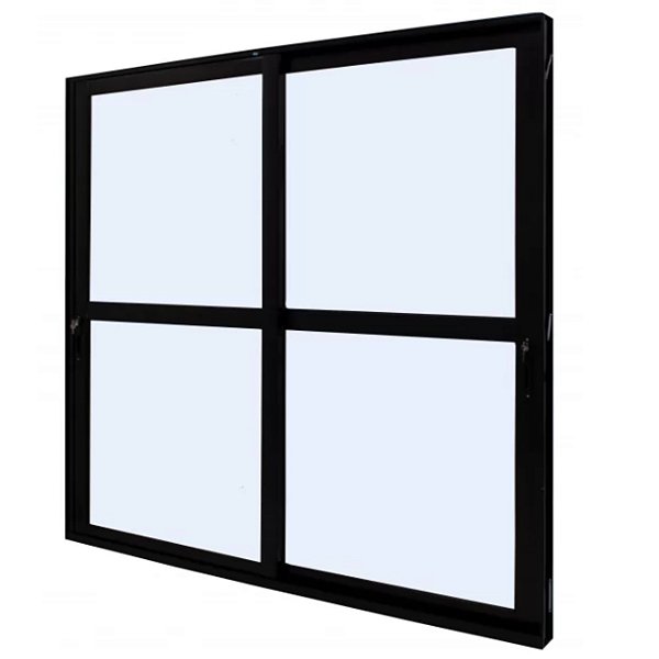 Porta de correr alumínio preto 2 folhas móveis vidro liso incolor com fechadura - linha 30 jap perfecta max
