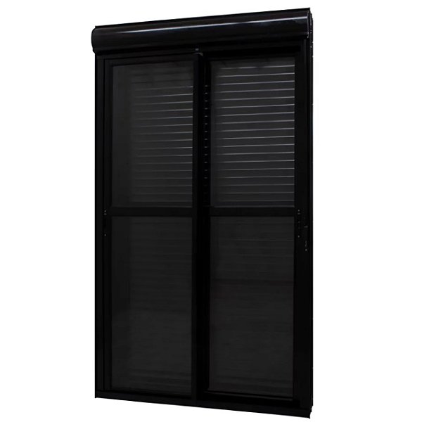 Pronta entrega - porta com persiana integrada alumínio preto 2 folhas móveis com fecho concha acionamento manual - jap caribe max