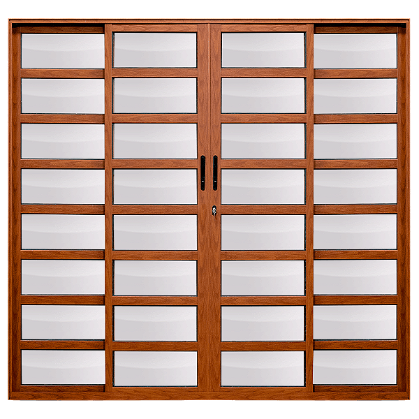 Porta de correr alumínio amadeirado 4 folhas com travessas vidro liso incolor - linha maxx esal