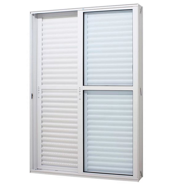 Porta balcão alumínio branco 3 folhas uma fixa vidro liso incolor com fechado concha - jap duraline fix
